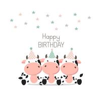 Auguri di buon compleanno Cute Cows. vettore