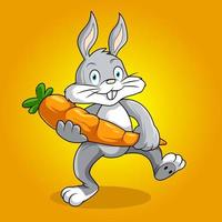 simpatici coniglietti che tengono la carota con sfondo sfumato vettore