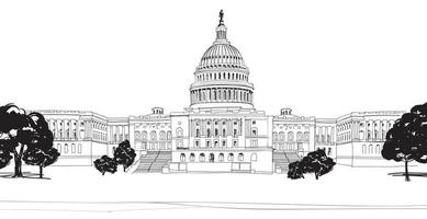 Washington DC Campidoglio paesaggio, Stati Uniti. illustrazione vettoriale a matita disegnata a mano.