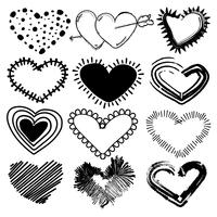 Doodles set di cuori di San Valentino. Illustrazione vettoriale schizzo disegnato a mano.