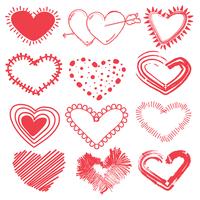 Doodles set di cuori di San Valentino. Illustrazione vettoriale schizzo disegnato a mano.