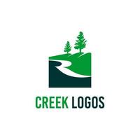 River Creek logo semplice verde moderno quadrato albero modello di progettazione collina vettore