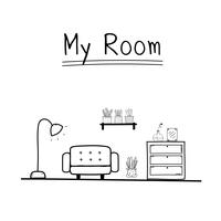 La mia stanza. Illustrazione di vettore del salone di scarabocchio.