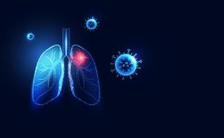 astratto polmoni umani anatomia wireframe punto e linee triangoli puntano con virus covid-19, coronavirus, malattia sars, virus sars-cov-2 concetto nell'aria, goccioline dalla persona infetta.illustrazione vettore