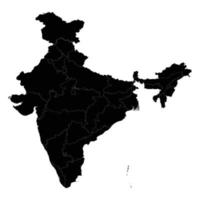 mappa nera dell'india della siluetta isolata vettore