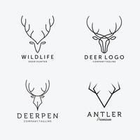 set di line art caccia al cervo logo illustrazione vettoriale design icona semplice segno
