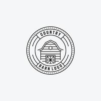 emblema del logo vettoriale del fienile d'arte al tratto, disegno illustrativo del badge vintage del concetto di fattoria del magazzino del fienile