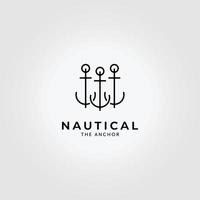 design minimalista dell'icona dell'ancora nautica con logo vintage line art illustrazione vettoriale