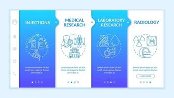 modello vettoriale di onboarding dei servizi della clinica per l'artrite. sito web mobile reattivo con icone. pagina web procedura dettagliata 4 schermate di passaggio. concetto di colore sanitario e benessere con illustrazioni lineari