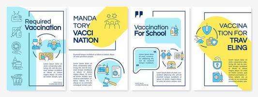 modello di brochure sui requisiti di vaccinazione. lavoro e viaggi. volantino, opuscolo, stampa depliant, copertina con icone lineari. layout vettoriali per presentazioni, relazioni annuali, pagine pubblicitarie