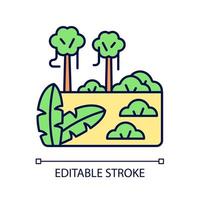 icona colore rgb foresta tropicale. foresta pluviale e giungla. regione con clima caldo e umido. bioma equatoriale. clima umido. illustrazione vettoriale isolata. semplice disegno a tratteggio pieno. tratto modificabile
