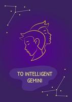 saluti alla cartolina gemini intelligente con icona glifo lineare. biglietto di auguri con disegno vettoriale decorativo. poster in stile semplice con illustrazione lineart creativa. volantino con auguri di vacanza