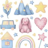 illustrazione di infanzia felice. set di clipart per baby shower carino. illustrazione disegnata a mano. vettore