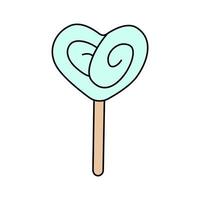 lecca-lecca a forma di cuore in stile doodle. bomboniera blu per San Valentino. illustrazione vettoriale isolato su sfondo bianco