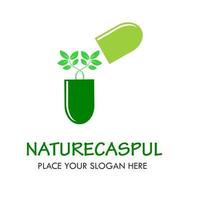 illustrazione del modello di progettazione di logo della capsula della natura. ci foglia e capsula. questo è buono per farmacia, medicina, industria, fabbrica, natura ecc vettore