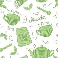 modello senza cuciture di tè matcha. illustrazione vettoriale. vettore