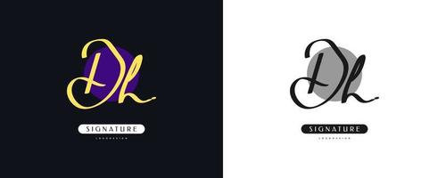 design del logo iniziale d e h con uno stile di scrittura dorato elegante e minimalista. logo o simbolo della firma dh per matrimonio, moda, gioielli, boutique e identità aziendale vettore