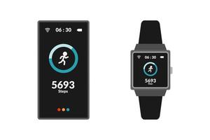fitness tracker vettore design piatto con smartphone e braccialetto di monitoraggio delle attività