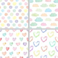 arcobaleno pastello acquerello minimo cuore e nuvola seamless pattern eps10 vettori illustrazione