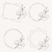 doodle line art magnolia fiore che sboccia cornice minima per banner o collezione di loghi vettore