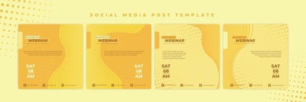 set di modelli di post sui social media. banner di invito al webinar con design di colore giallo. vettore
