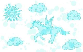unicorno turchese con le ali. schizzo doodle nuovo vettore