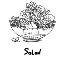 piatto da cucina insalata disegno semplice schizzo doodle.