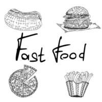 disegni di schizzo di una cena fast food. scarabocchio di schizzo vettore