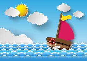 Barca a vela e nuvole vettore