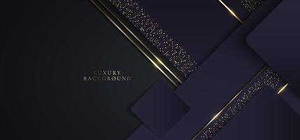 3d moderno modello di lusso design triangoli viola e strisce glitter dorate linea luce scintillante su sfondo nero vettore