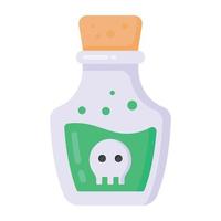 bottiglia di veleno di halloween, design piatto icona vettore