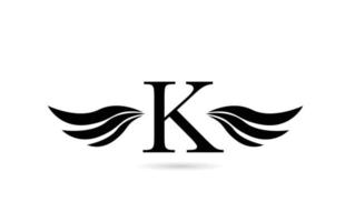 k alfabeto lettera logo icona design con le ali. modello creativo per affari e società in bianco e nero vettore