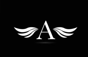 alfabeto in bianco e nero un'icona del logo della lettera con il design delle ali. modello creativo per azienda e business vettore