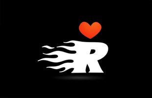 alfabeto r lettera icona logo design. modello creativo per affari con amore cuore fiamme vettore