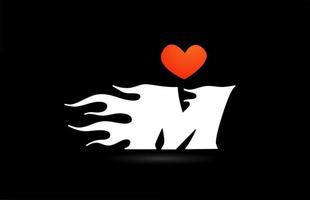 alfabeto m lettera icona logo design. modello creativo per affari con amore cuore fiamme vettore