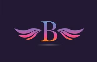 design colorato dell'icona del logo della lettera dell'alfabeto b con le ali. modello creativo per azienda e affari in giallo rosa vettore