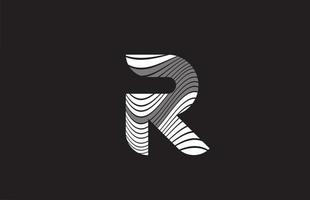 linee bianche e nere r alfabeto lettera icona logo design. modello creativo per le imprese vettore