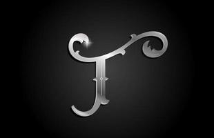 design del logo dell'icona della lettera dell'alfabeto t in metallo argento. modello creativo per affari o società con colore grigio vettore