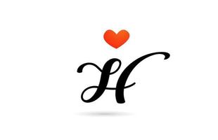 design del logo dell'icona della lettera h dell'alfabeto scritto a mano. modello creativo per affari con cuore d'amore vettore