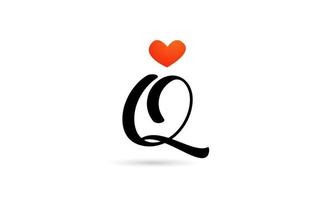 q scritto a mano alfabeto lettera icona logo design. modello creativo per affari con cuore d'amore vettore