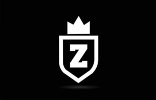 z icona del logo della lettera dell'alfabeto con il design della corona del re. modello creativo per azienda e affari nei colori bianco e nero vettore