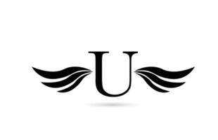 u alfabeto lettera logo icona design con le ali. modello creativo per affari e società in bianco e nero vettore