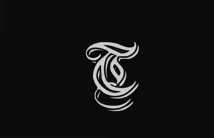 icona del design del logo della lettera dell'alfabeto bianco vintage t. modello creativo per affari o società con sfondo nero vettore
