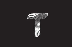 linee bianche e nere t alfabeto lettera icona logo design. modello creativo per le imprese vettore