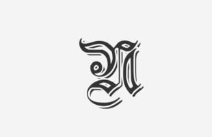 icona del design del logo della lettera dell'alfabeto n vintage. modello creativo per affari o società in bianco e nero vettore
