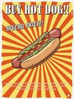poster promozionale hot dog, stile vintage vettore