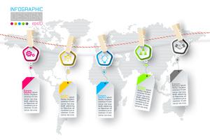 Infographic di affari con 5 punti che appendono su clotheslined. vettore