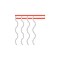 bacchette rosse che tengono l'icona di vettore delle tagliatelle di riso. tagliatelle sulle bacchette illustrazione per il menu del ristorante o il sito Web di consegna. simbolo di stile linea sottile isolato