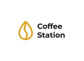 chicco di caffè con logo goccia di liquido. caffetteria al concetto di logotipo della stazione di servizio. logo vettoriale minimalista moderno della stazione del caffè isolato