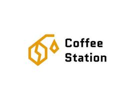 chicco di caffè con il logo della pistola di rifornimento. caffetteria al concetto di logotipo della stazione di servizio. logo vettoriale minimalista moderno della stazione del caffè isolato